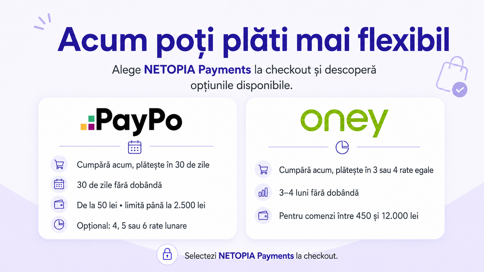 Plată flexibilă prin NETOPIA Payments - PayPo și Oney